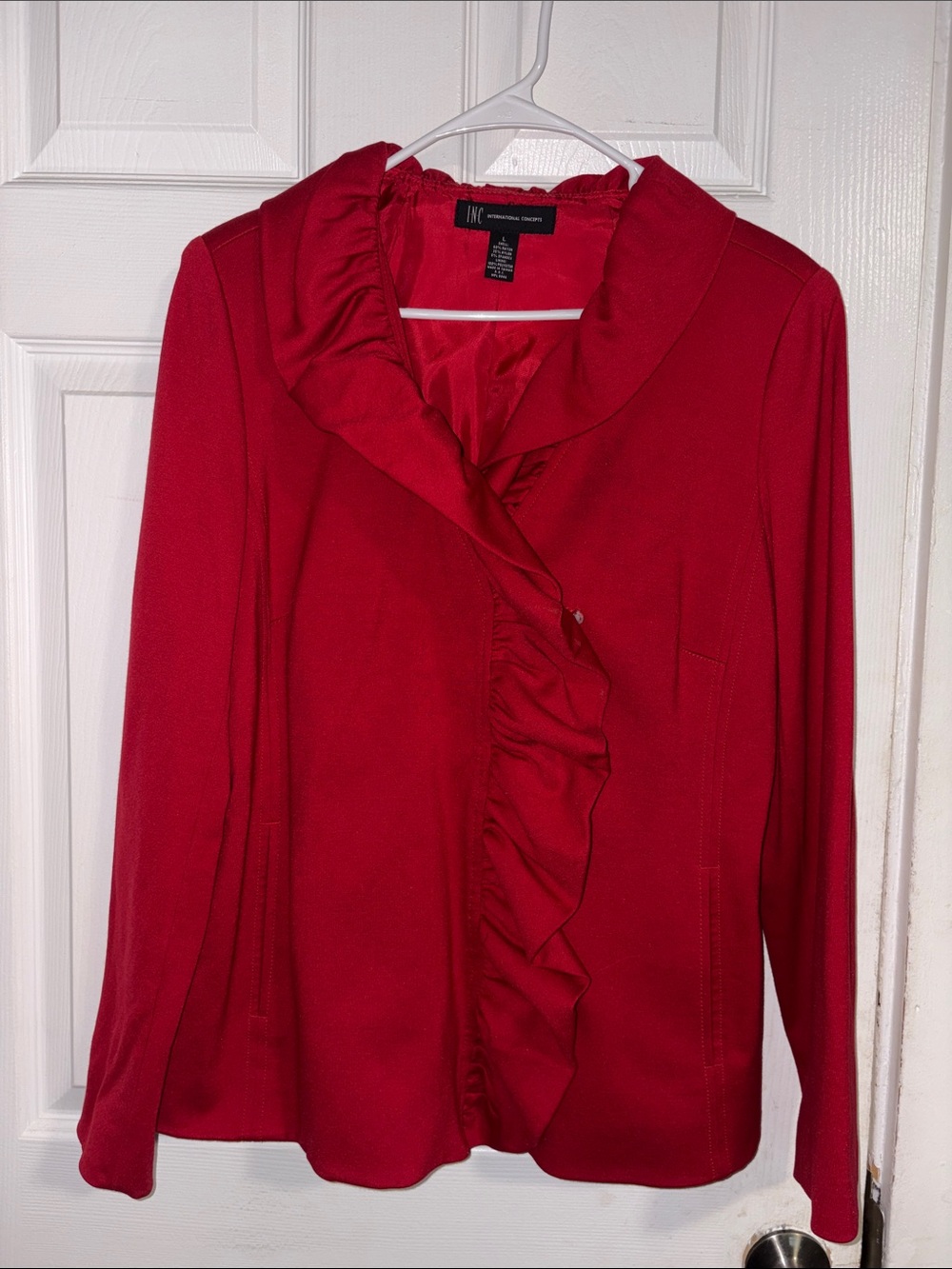 INC International Concepts Red Ruffle-Front Blouse
